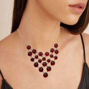 GYS Gold Tone Red Cabochon Bib 16" Necklace w/ 3" Extender NWOT